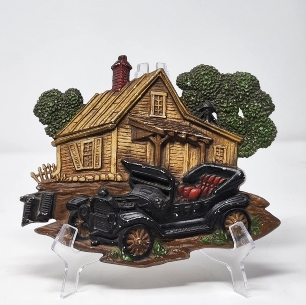 Vintage Bexton 1976 Collectible Cast Iron Wall Hanging ModelT Car Old Farm House